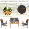 4-piece outdoor patio rattan furniture sofa set featuring a solid acacia wood frame, ideal for garden relaxation.