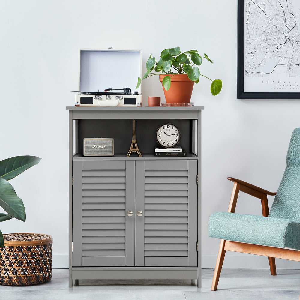 Wood Freestanding Bathroom Storage Cabinet with Double Shutter Door-Gray - Gallery View 1 of 11