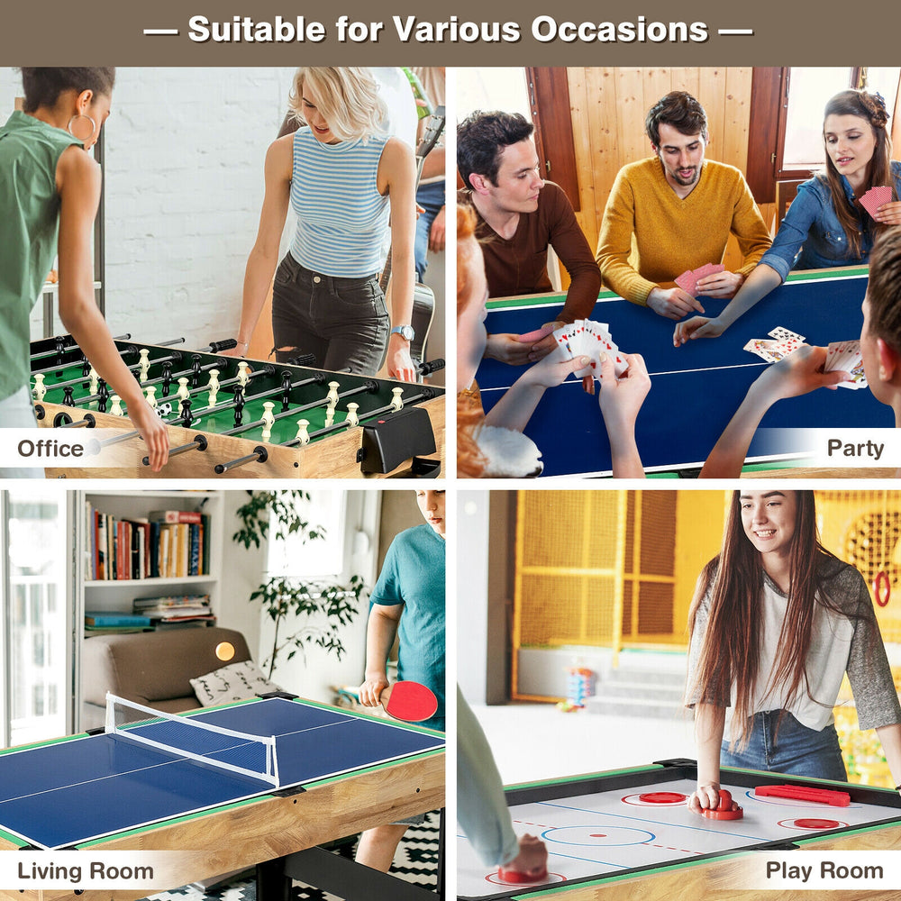 10-in-1 multi combo game table set featuring foosball, table tennis, and more, perfect for family fun in various.