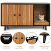 Cat litter box enclosure in coffee color with double doors, large tabletop, and sturdy metal legs for stability.