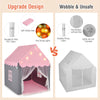 Kids playhouse tent in pink with star lights, soft cotton mat, and durable PVC tubes for safe indoor fun.