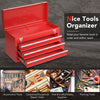 Portable red garage mechanic tool cabinet box with 3 drawers, featuring a top tray for easy access to tools.