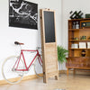 4-panel folding privacy room divider screen in rustic wood with writable chalkboard, ideal for living room or office.