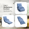 Folding lazy floor chair sofa in blue with armrests and pillow, ideal for living room or dorm use, easily foldable.