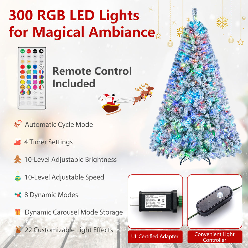 7.5 FT Smart Pencil Christmas Tree with 300 RGB LED lights, remote control, and music sync for festive ambiance.