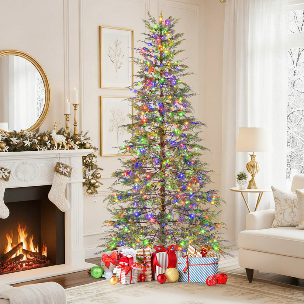 7.5 Feet Artificial Christmas Tree with Branch Tips and Colorful LED Lights - Gallery View 1 of 11