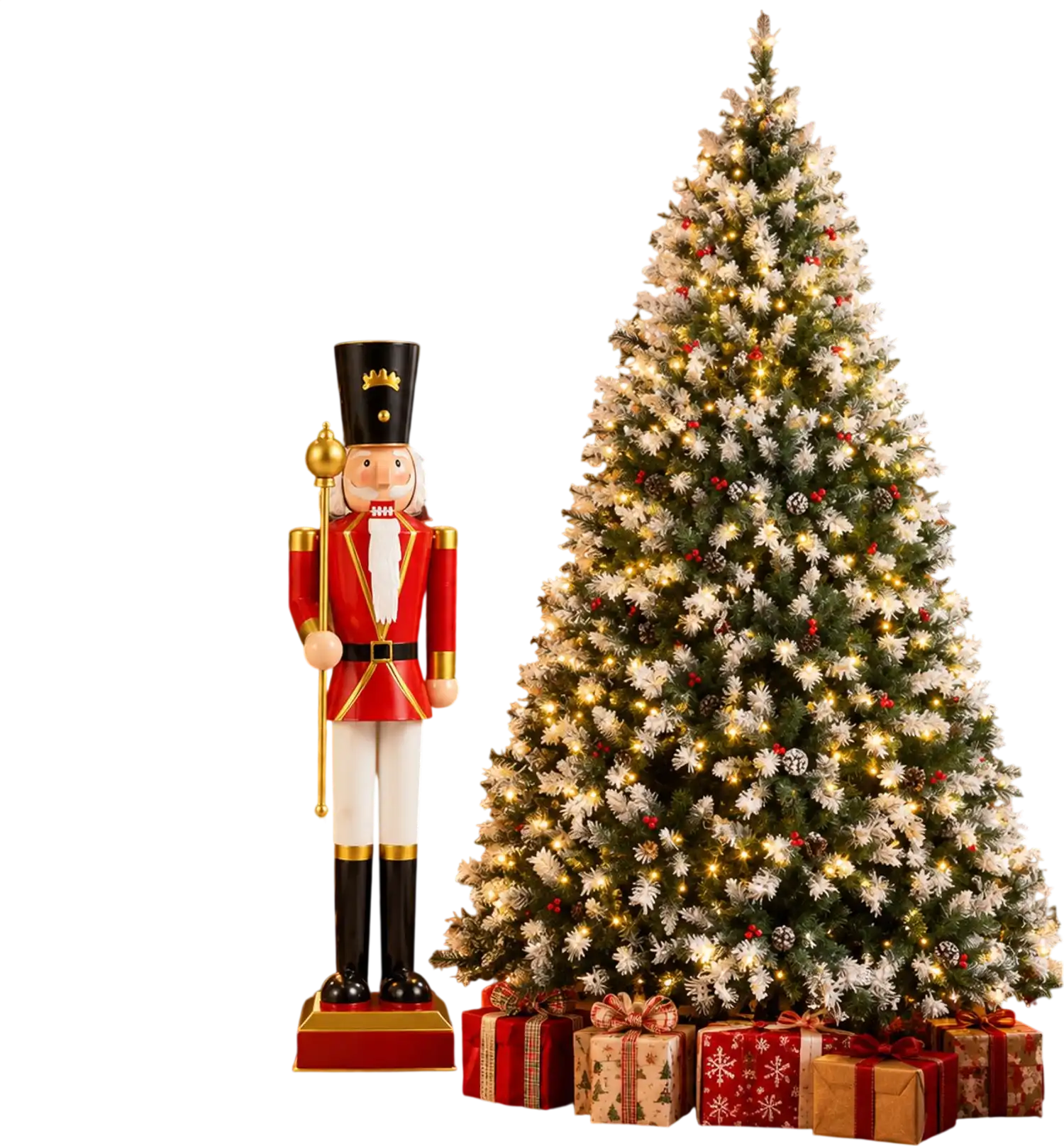 Costway 7.5' Pre-Lit Snow Flocked Christmas Tree w/ Nutcracker 82331876 New