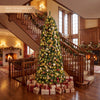 7.5 FT Smart Pencil Christmas Tree with 380 RGB LED lights, showcasing a vibrant greenery design and gifts underneath.