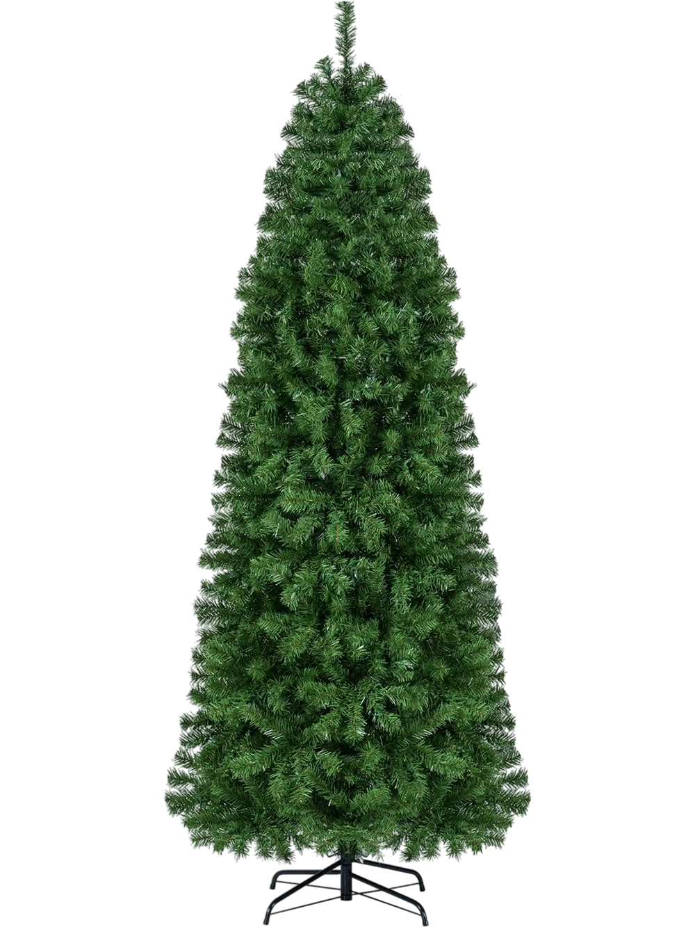 7.5 FT Smart Pencil Christmas Tree with 380 RGB LED lights, featuring a vibrant greenery design and multifunctional lighting effects.