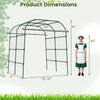 7.5 FT tall black metal garden arch trellis with adjustable width, ideal for supporting climbing plants outdoors.