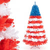 Artificial 7.5 feet Christmas tree with red, white, and blue foliage, featuring 480 warm white LED lights for festive decor.
