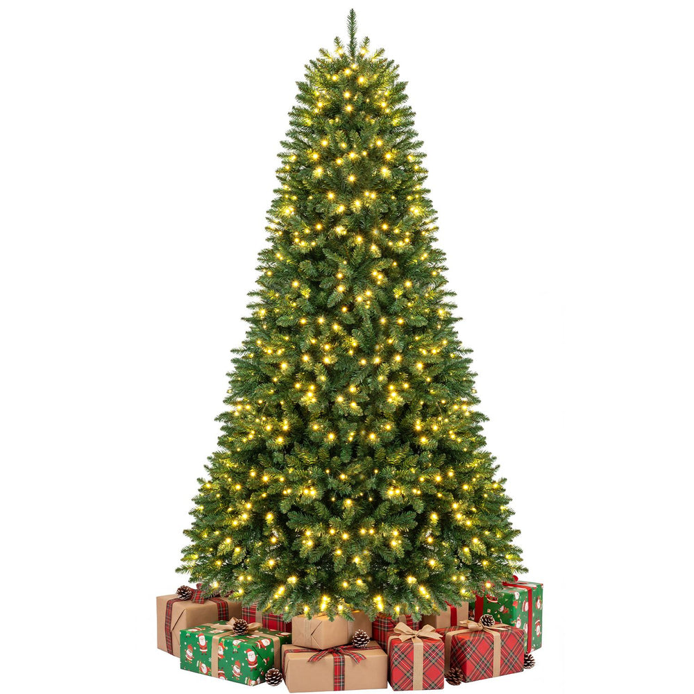 7.5 feet artificial fir Christmas tree with 700 LED lights, featuring 1968 branch tips and a sturdy iron base for stability.