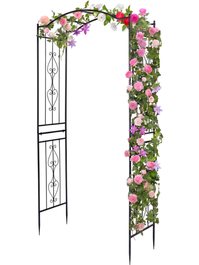Costway 7.5' Heavy-Duty Metal Garden Arbor Arch Trellis Curved Roof 43952423 New