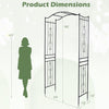 Dimensions of the 7.5 Feet Garden Arbor with curved roof, ideal for outdoor events and supporting climbing plants.