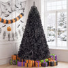 Black 7.5 feet hinged artificial Halloween Christmas tree with 1258 branch tips, perfect for festive holiday decoration.