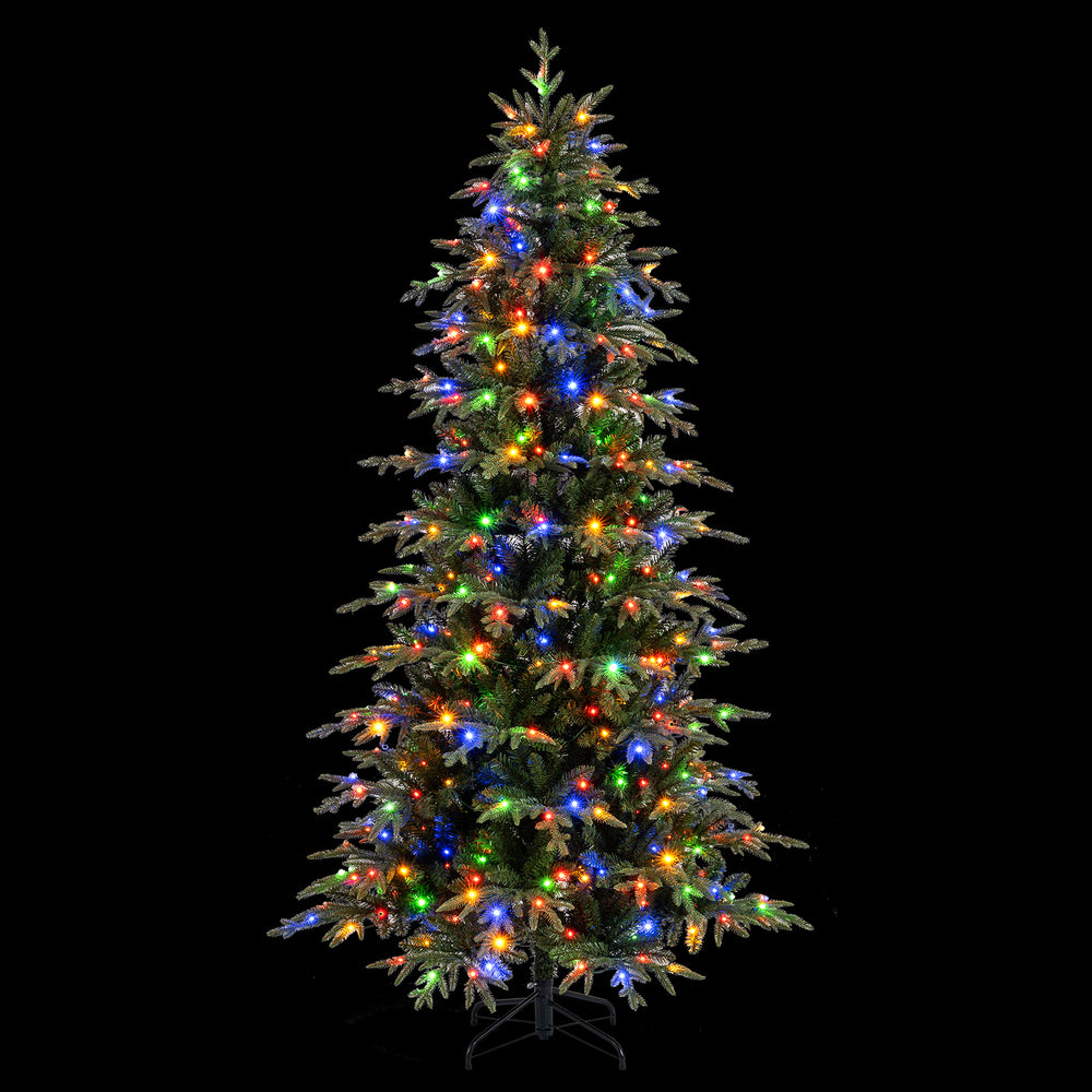 7.5 feet pre-lit artificial Christmas tree with 400 LED lights, featuring lush branch tips and a stable metal base.