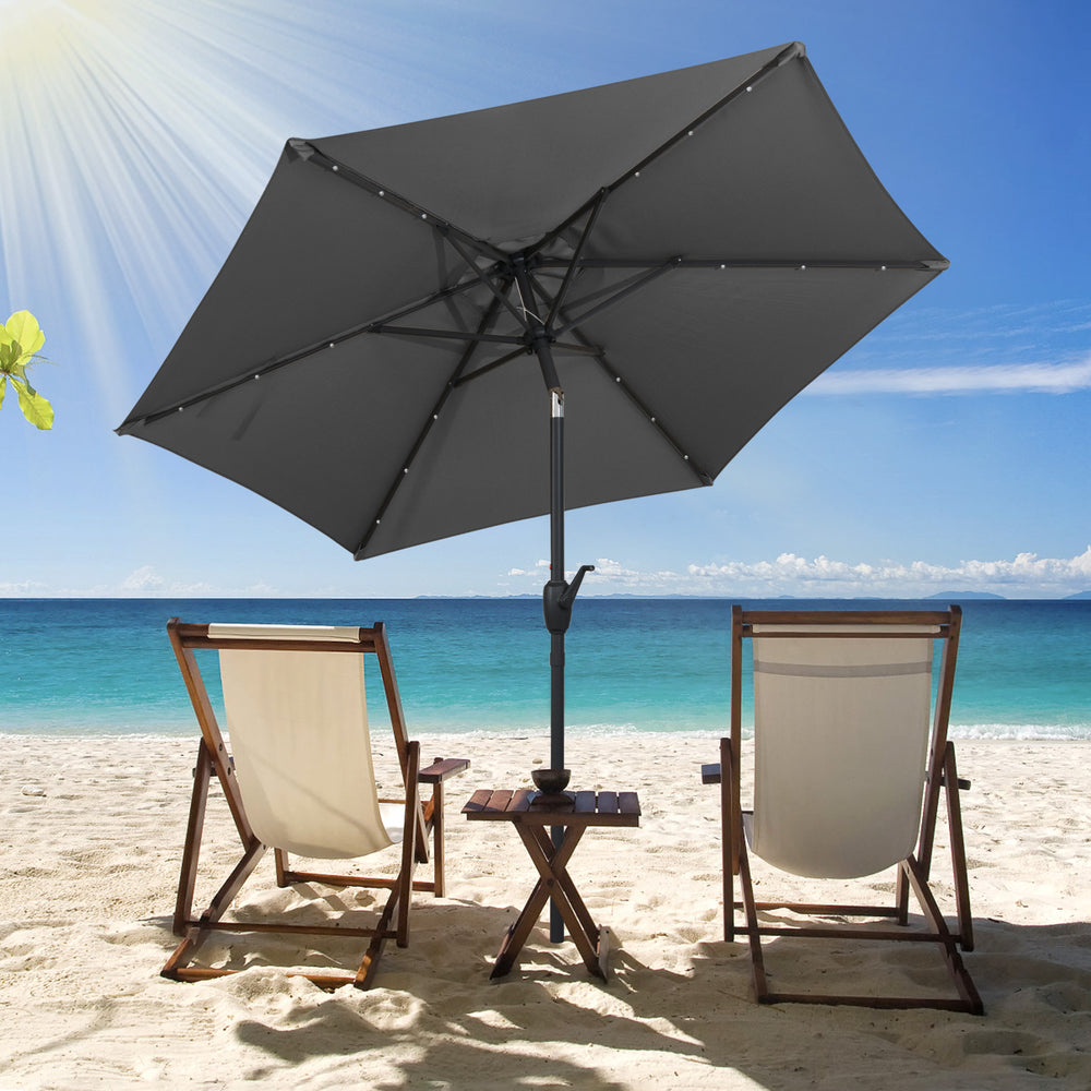 7.5 Feet Solar Powered Patio Umbrella with LED Lights and Crank Handle-Gray - Gallery View 1 of 10