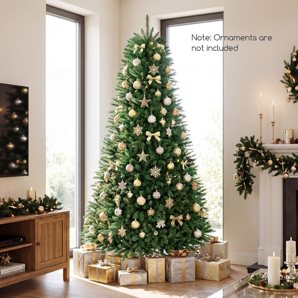 7.5 feet unlit artificial Christmas tree with 1968 branch tips, made of PVC for a realistic look, perfect for festive decorating.