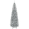 Snow flocked 7.5 feet unlit pencil Christmas tree with 641 tips, perfect for small corners and holiday decorations.