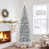 Snow flocked 7.5 feet unlit pencil Christmas tree with 641 tips, perfect for small corners and cozy holiday decorations.