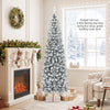 7.5 feet unlit snow flocked pencil Christmas tree with 641 tips, perfect for small corners and festive holiday decor.
