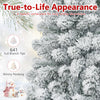 7.5 feet unlit hinged snow flocked artificial pencil Christmas tree with 641 tips for cozy holiday decorations.