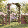 Wooden garden arch trellis in rustic brown, perfect for climbing plants and decorative displays in outdoor spaces.