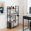 Industrial 4-tier bookshelf with wooden shelves, adjustable height, and powder-coated steel frame for versatile storage.