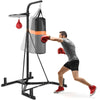 Heavy duty boxing punching stand with adjustable speed bag and heavy bag, ideal for home gym strength training.