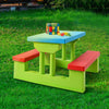 Colorful kids picnic folding table and bench set made of non-toxic PP material, perfect for outdoor play and meals.