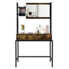 Industrial vanity table in bag-brown with adjustable mirror, spacious drawer, and brush storage for cosmetics.