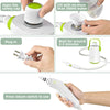 Hand-held steam cleaner with safety cap, measuring cup, and funnel for easy water filling and efficient cleaning.