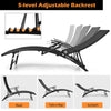 Adjustable backrest of the black patio lounge chair, showcasing five positions for optimal comfort outdoors.