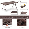 6 feet folding portable rattan table with carrying handle, featuring a smooth surface and space-saving design for easy.