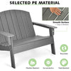 Gray HDPE patio Adirondack chair showcasing smooth surface and ergonomic design, ideal for outdoor relaxation.