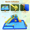 6-in-1 inflatable water slide with blower, featuring mesh walls and vibrant colors, perfect for garden fun.