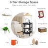 3-tier black nightstand with baffles, featuring open compartments for books, plants, and decorative items in a stylish.