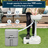 Camping hand wash station with 4.5-gallon tank, 0.8-gallon soap dispenser, and foot pump for hygienic outdoor use.