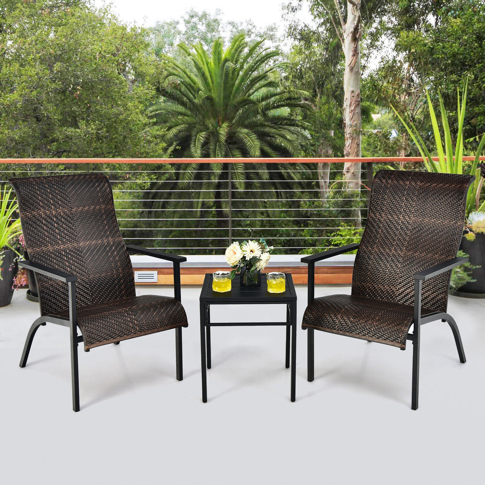 3 Pieces Patio Rattan Bistro Set with High Backrest and Armrest-Brown - Gallery View 1 of 9