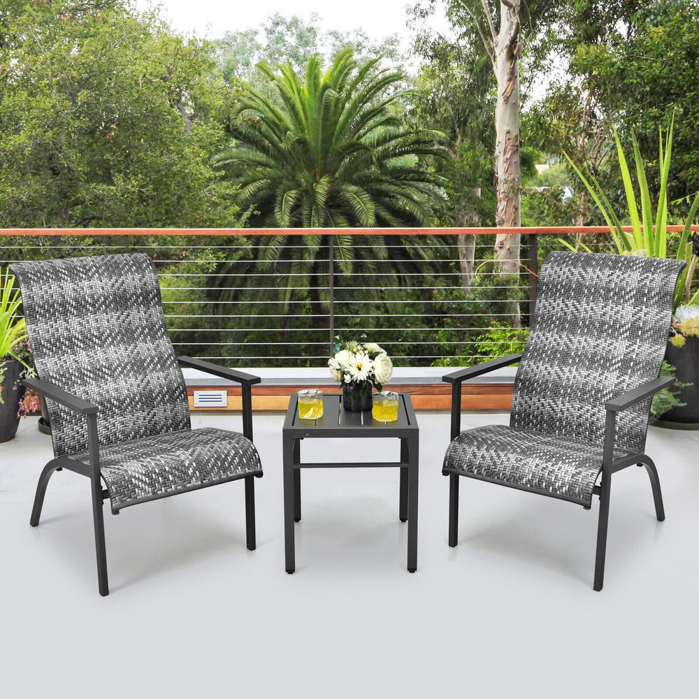 3 Pieces Patio Rattan Bistro Set with High Backrest and Armrest-Gray - Gallery View 1 of 9