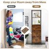 Freestanding vertical 3-drawer dresser in rustic brown with 3 shelves for stylish storage in living room or bedroom.