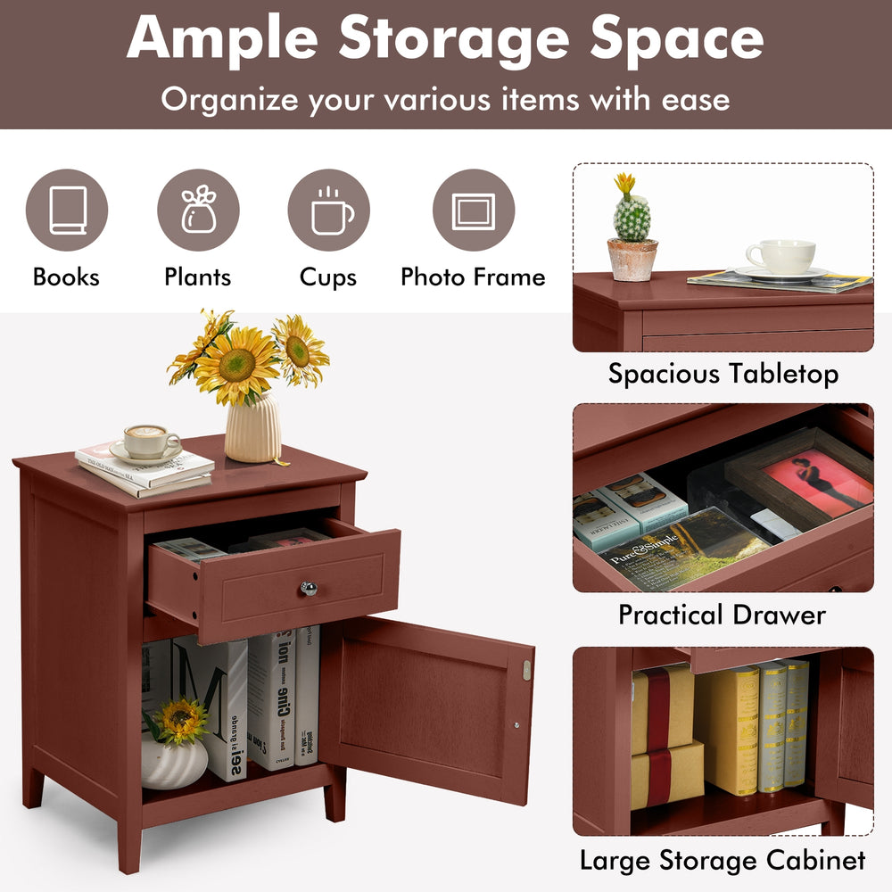 Slightly tapered legs support this cherry 2-tier accent table with a spacious tabletop and practical drawer for.