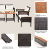 Side view of the 7-piece patio rattan furniture set featuring weather-resistant brown PE rattan and solid acacia wood.