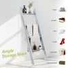 4-tier gray pine wood ladder shelf with non-slip surfaces, ideal for storing blankets, towels, and toiletries.
