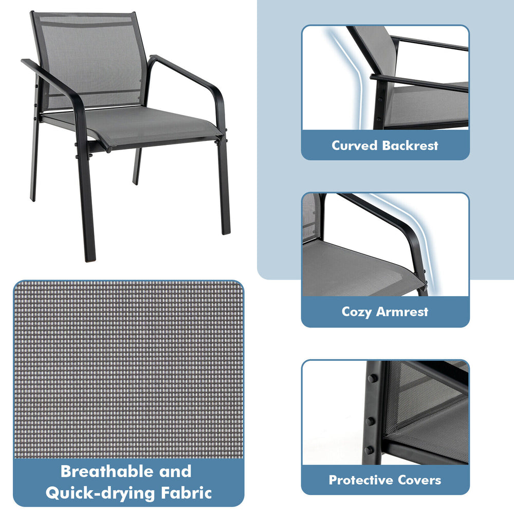 Single chair from the 4-piece patio furniture set, featuring breathable fabric and a curved backrest for outdoor.