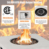 34-inch square concrete propane fire pit table with stainless steel burner, lava rocks, and cover for outdoor.