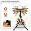 Adjustable canopy of the 3-seat outdoor porch swing in beige, providing shade and comfort for outdoor relaxation.