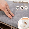 Removable padded cushion with linen fabric on the 9-cube adjustable storage shoe bench for comfort and style.