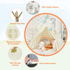 Foldable kids canvas teepee play tent with sturdy pine poles, side storage pockets, and built-in window for ventilation.