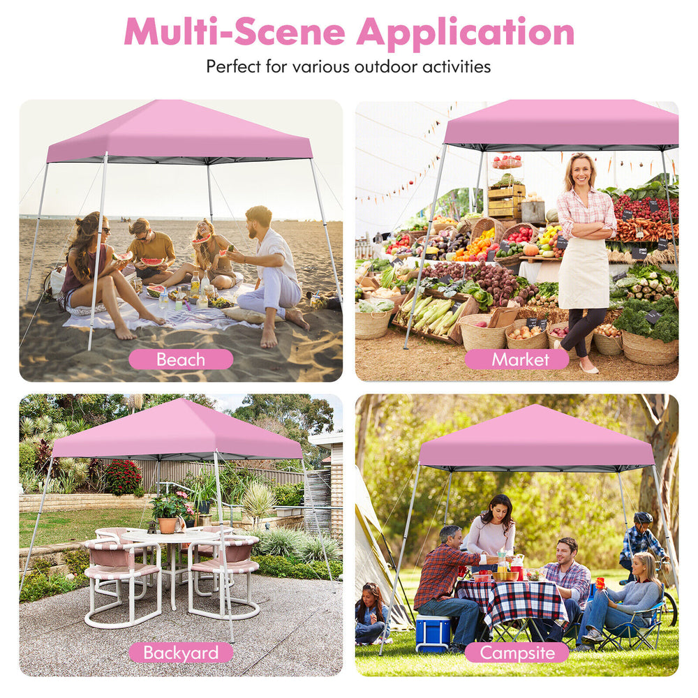 Pink 10 x 10 feet outdoor instant pop-up canopy, perfect for beach, market, backyard, and campsite gatherings.